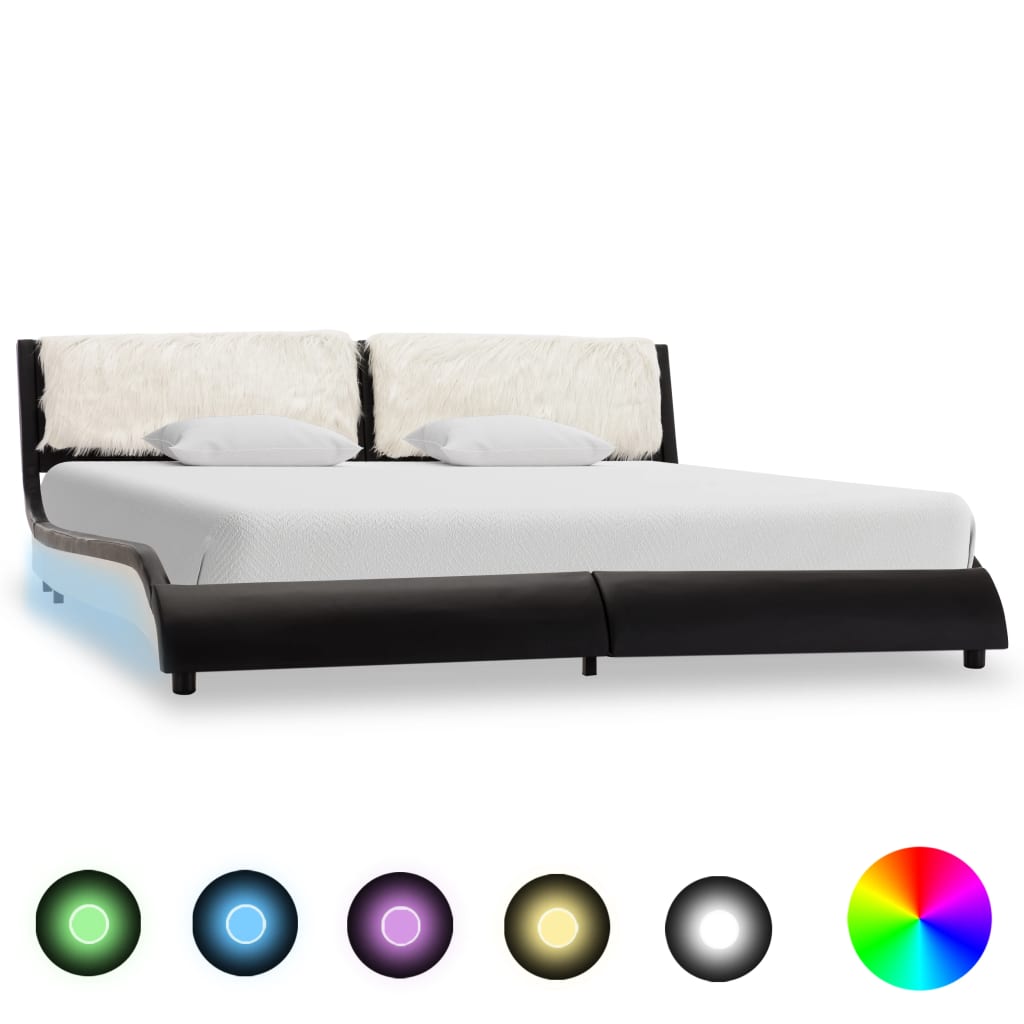 Rám postele s LED světlem černý a bílý umělá kůže 180 x 200 cm
