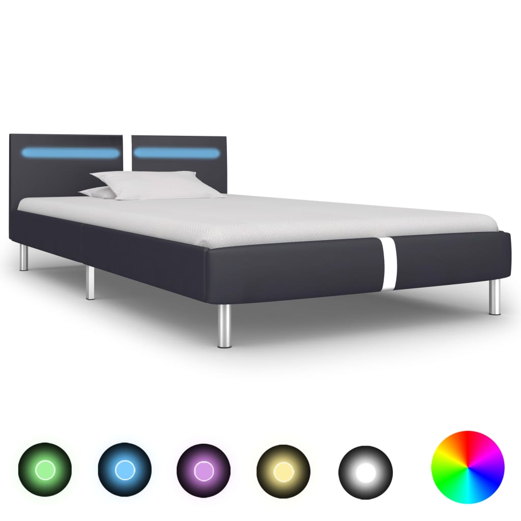 Rám postele s LED světlem černý umělá kůže 90 x 200 cm