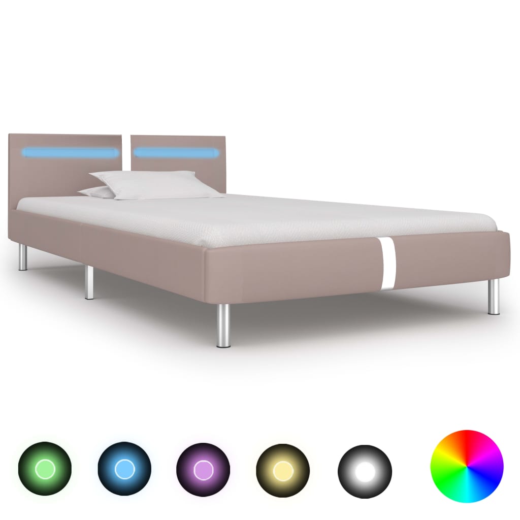 Rám postele s LED cappuccino umělá kůže 90 x 200 cm
