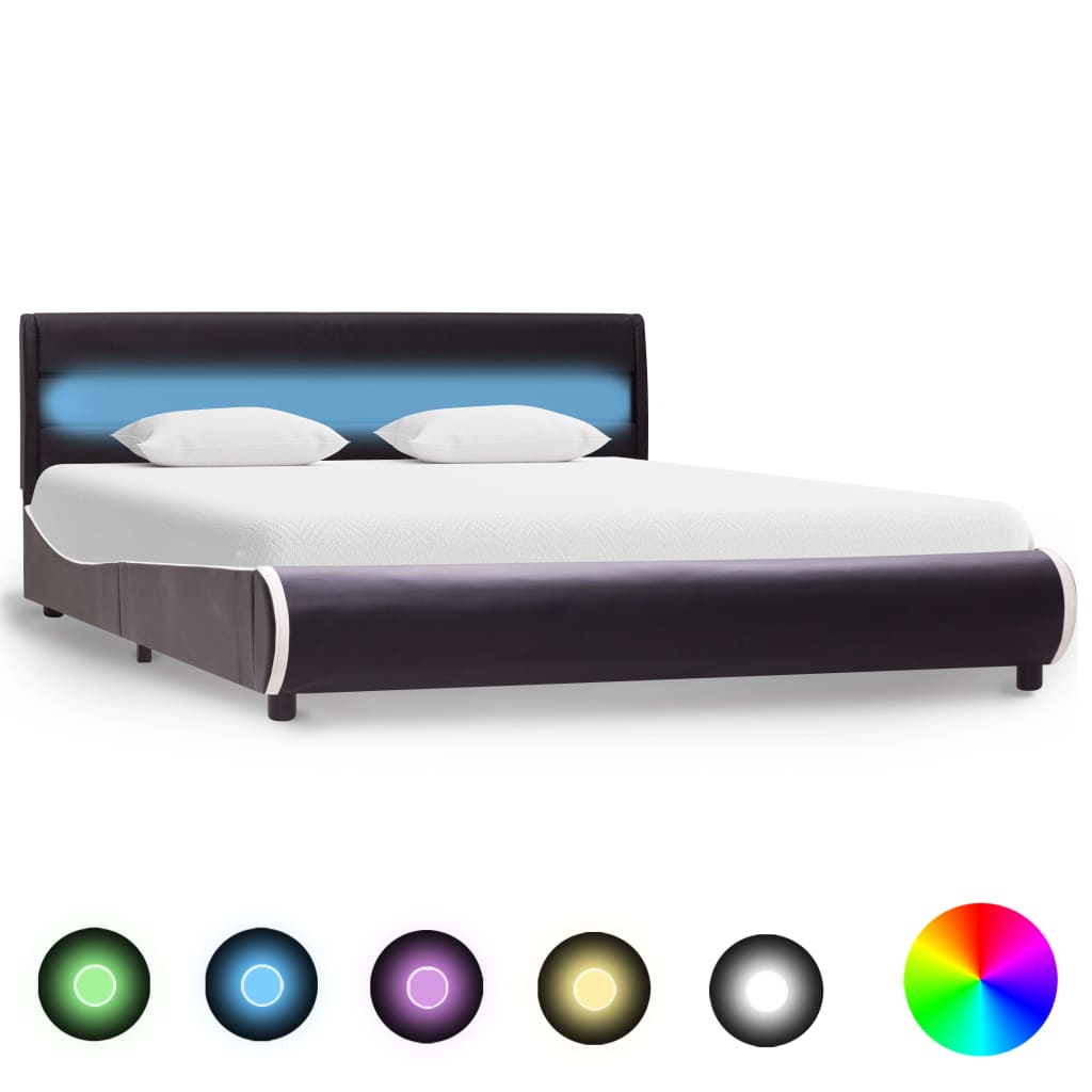 Rám postele s LED světlem černý umělá kůže 160 x 200 cm