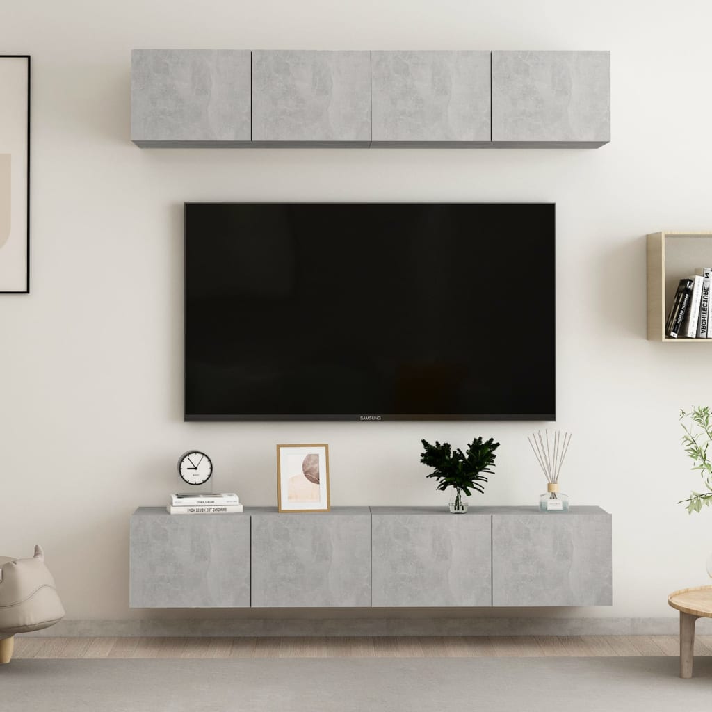 TV skříňky 4 ks betonově šedé 80 x 30 x 30 cm kompozitní dřevo