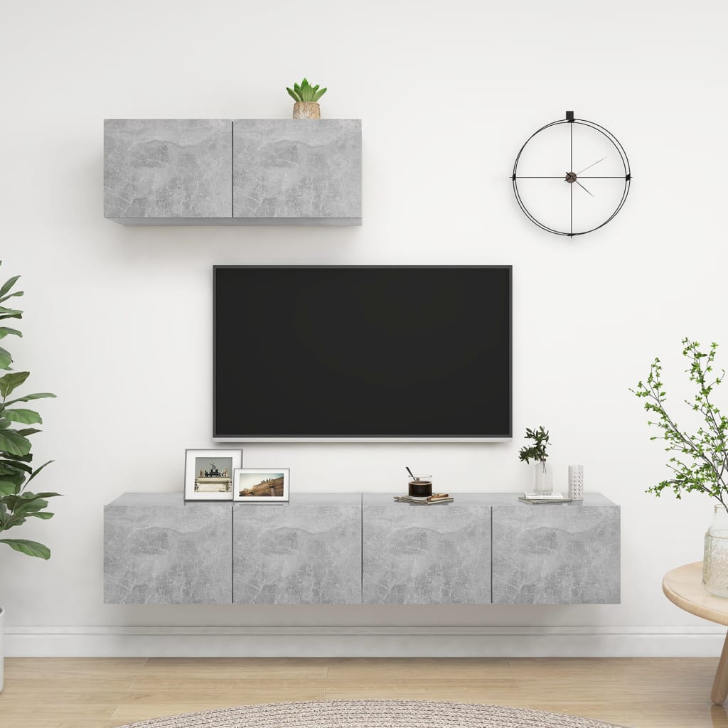 TV skříňky 3 ks betonově šedé kompozitní dřevo
