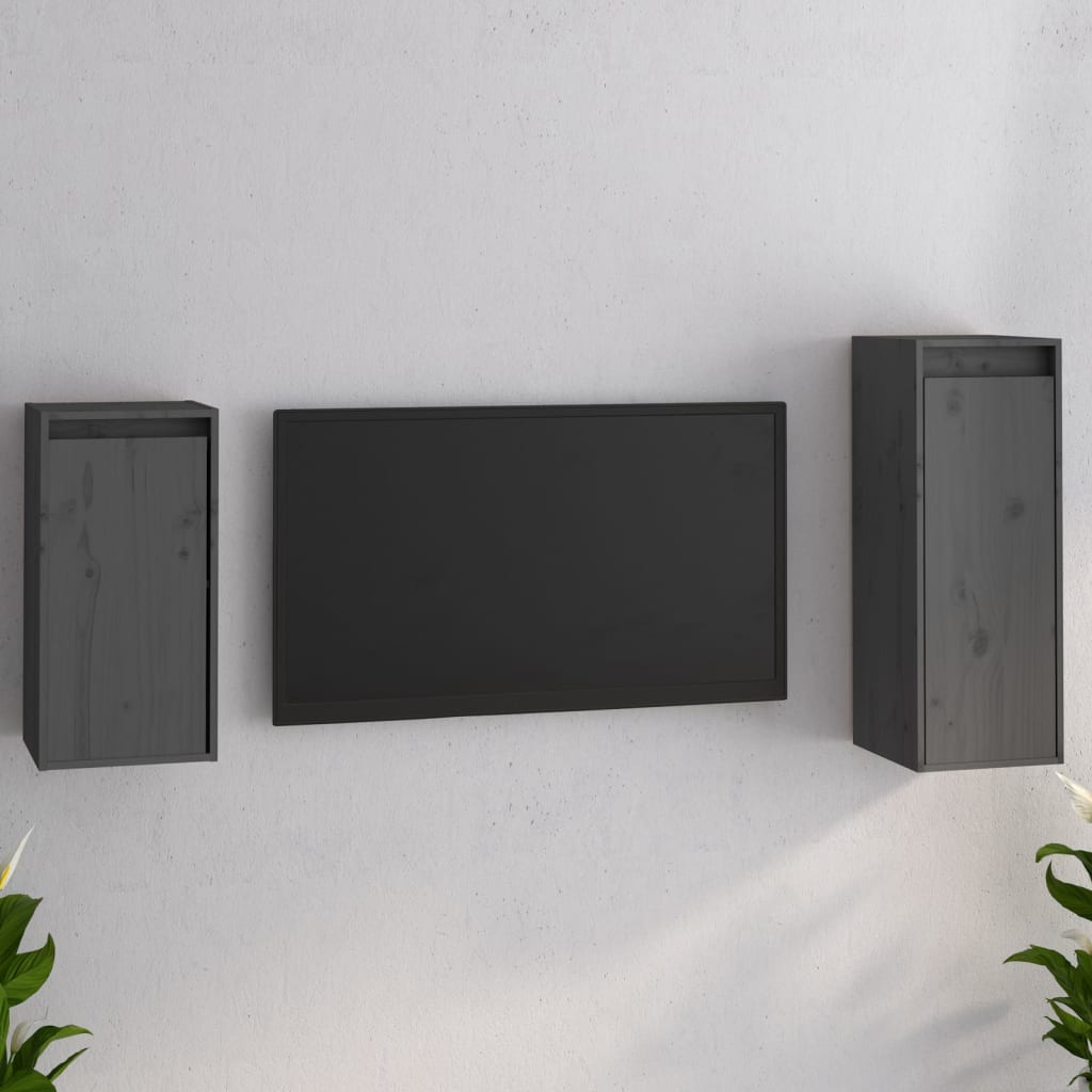 TV skříňky 2 ks šedé masivní borové dřevo