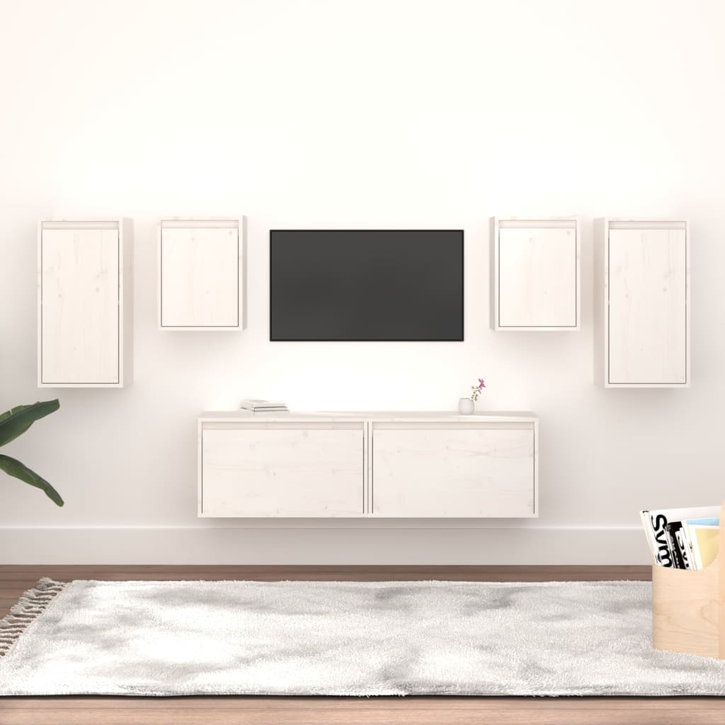 TV skříňky 6 ks bílé masivní borové dřevo