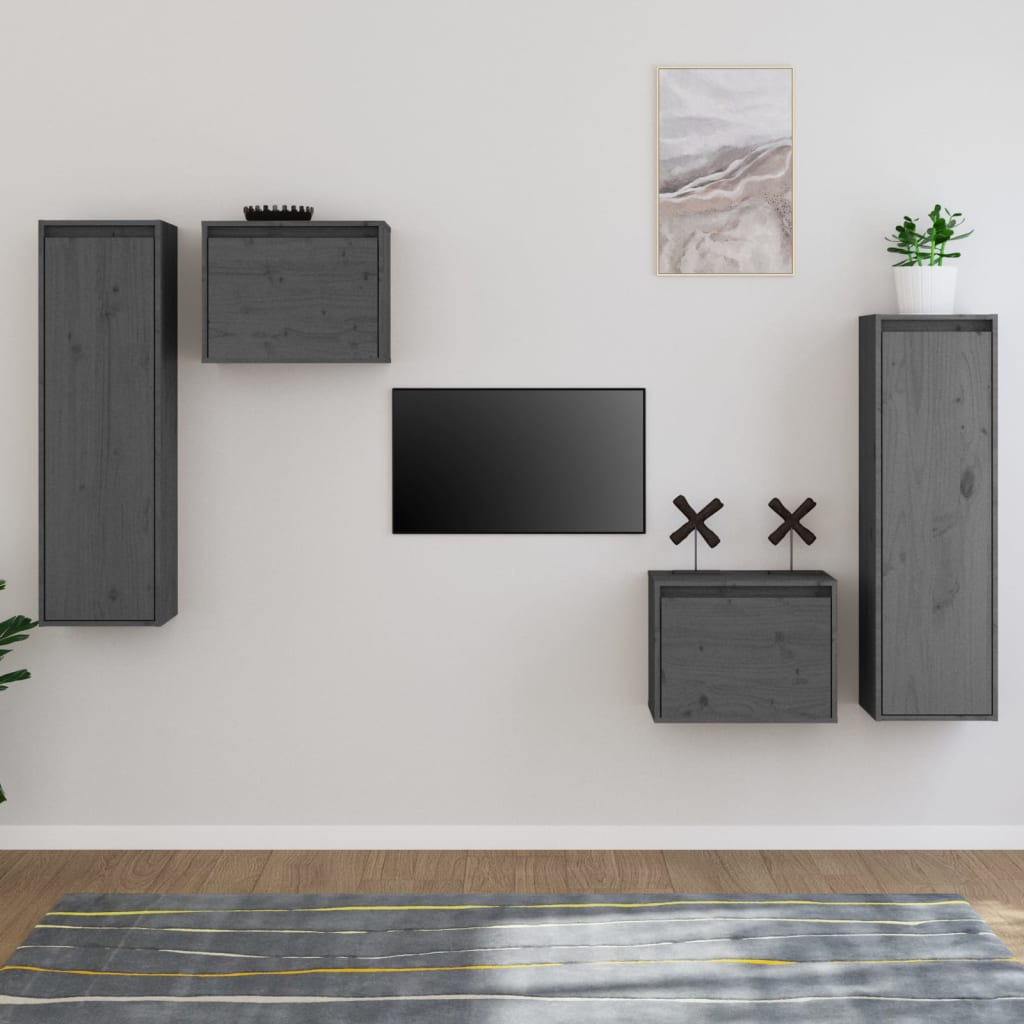 TV skříňky 4 ks šedé masivní borové dřevo