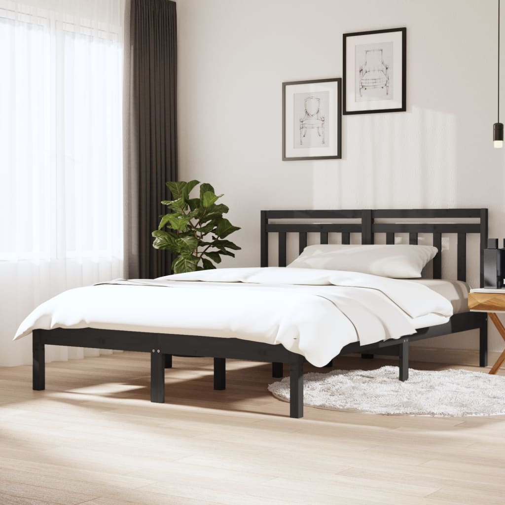 Rám postele šedý 150 x 200 cm King Size masivní dřevo