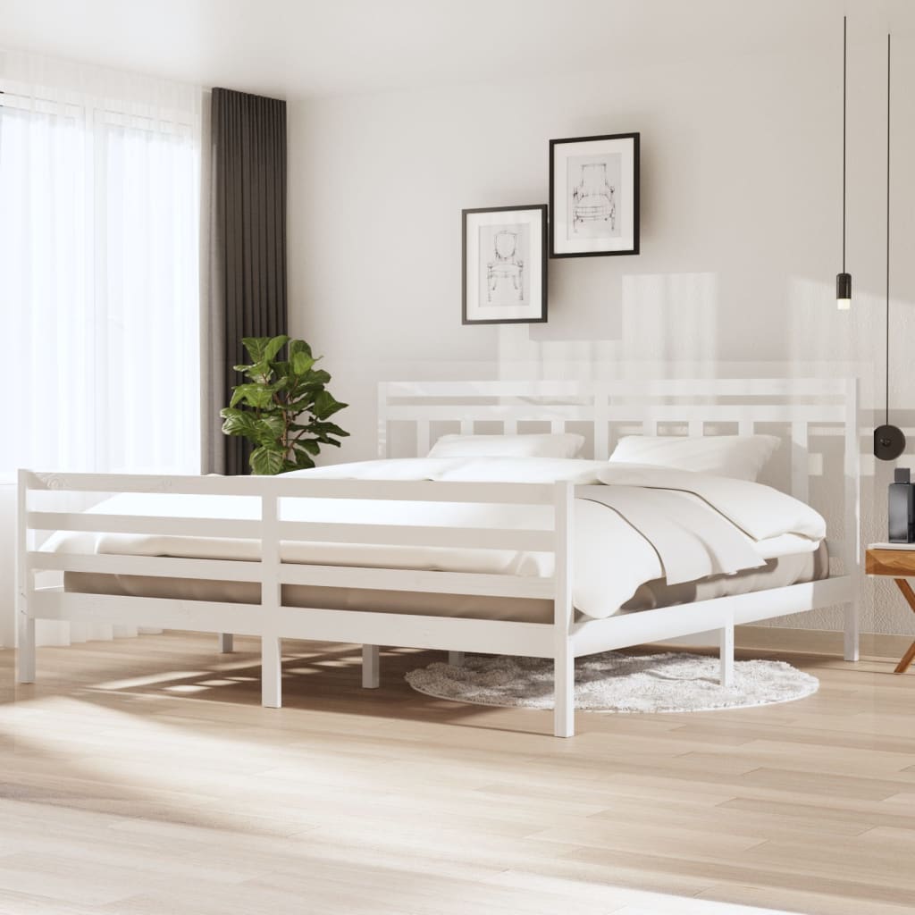 Rám postele bílý masivní dřevo 200 x 200 cm