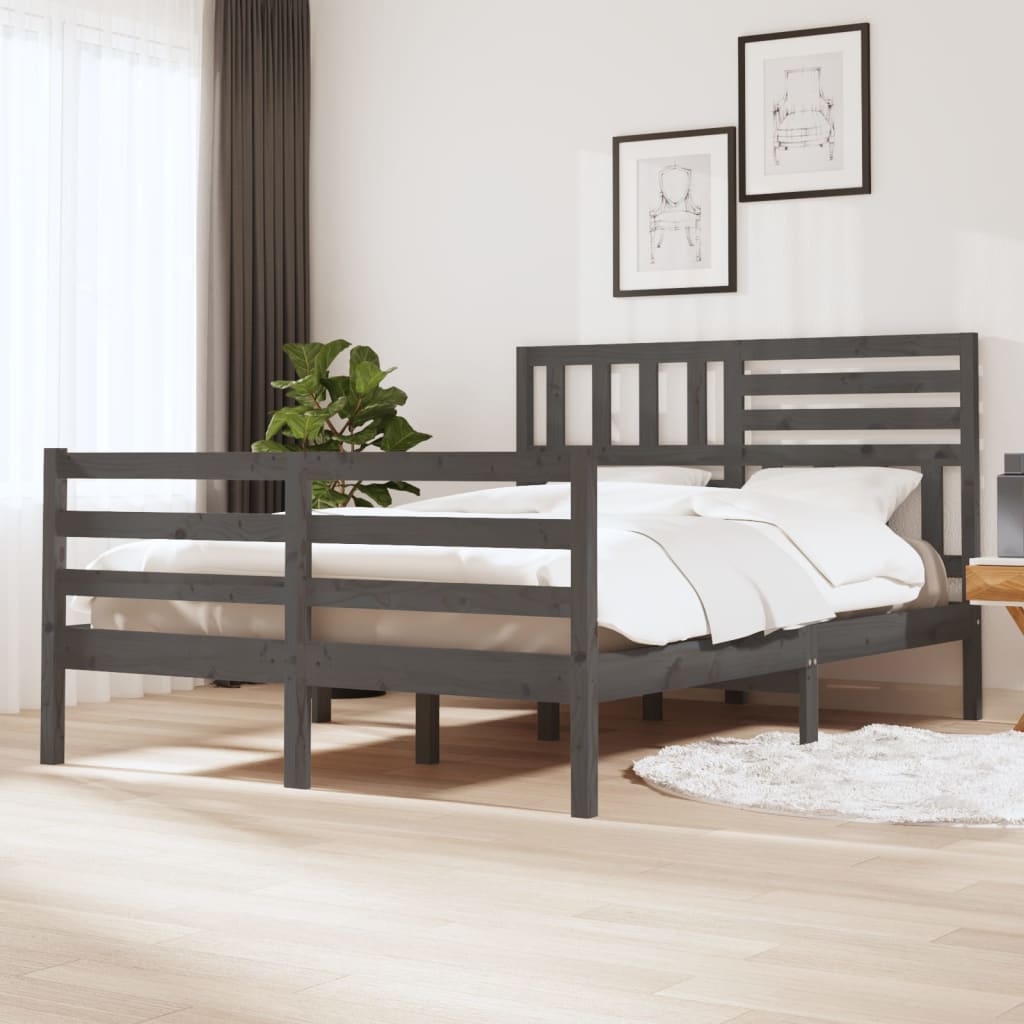 Rám postele šedý 135 x 190 cm Double masivní dřevo