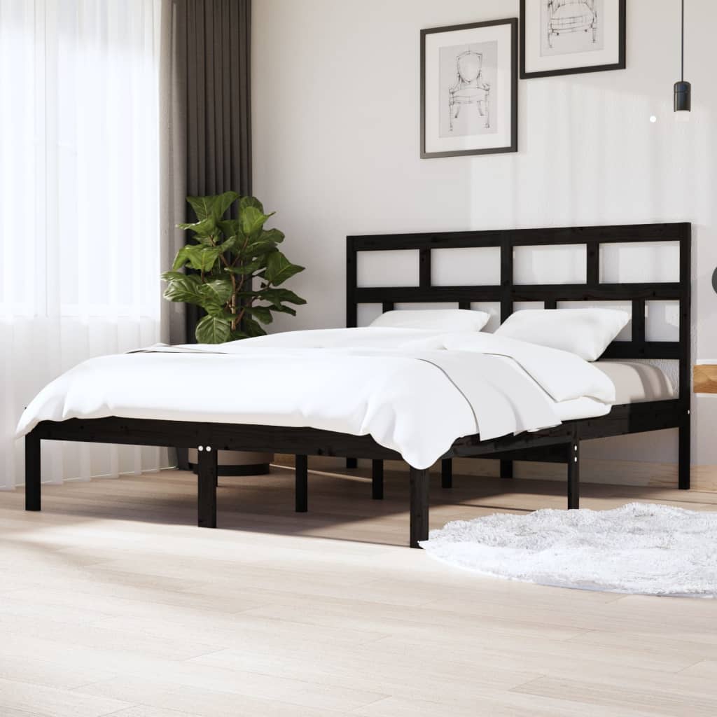 Rám postele černý 180 x 200 cm Super King masivní dřevo
