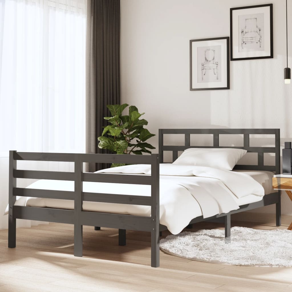 Rám postele šedý 135 x 190 cm Double masivní dřevo
