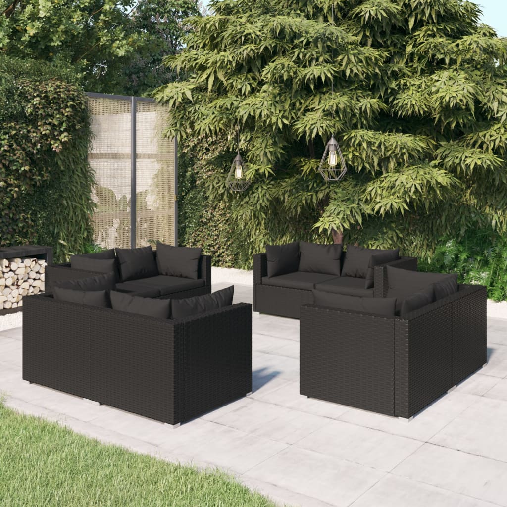 8dílná zahradní sedací souprava s poduškami polyratan černá