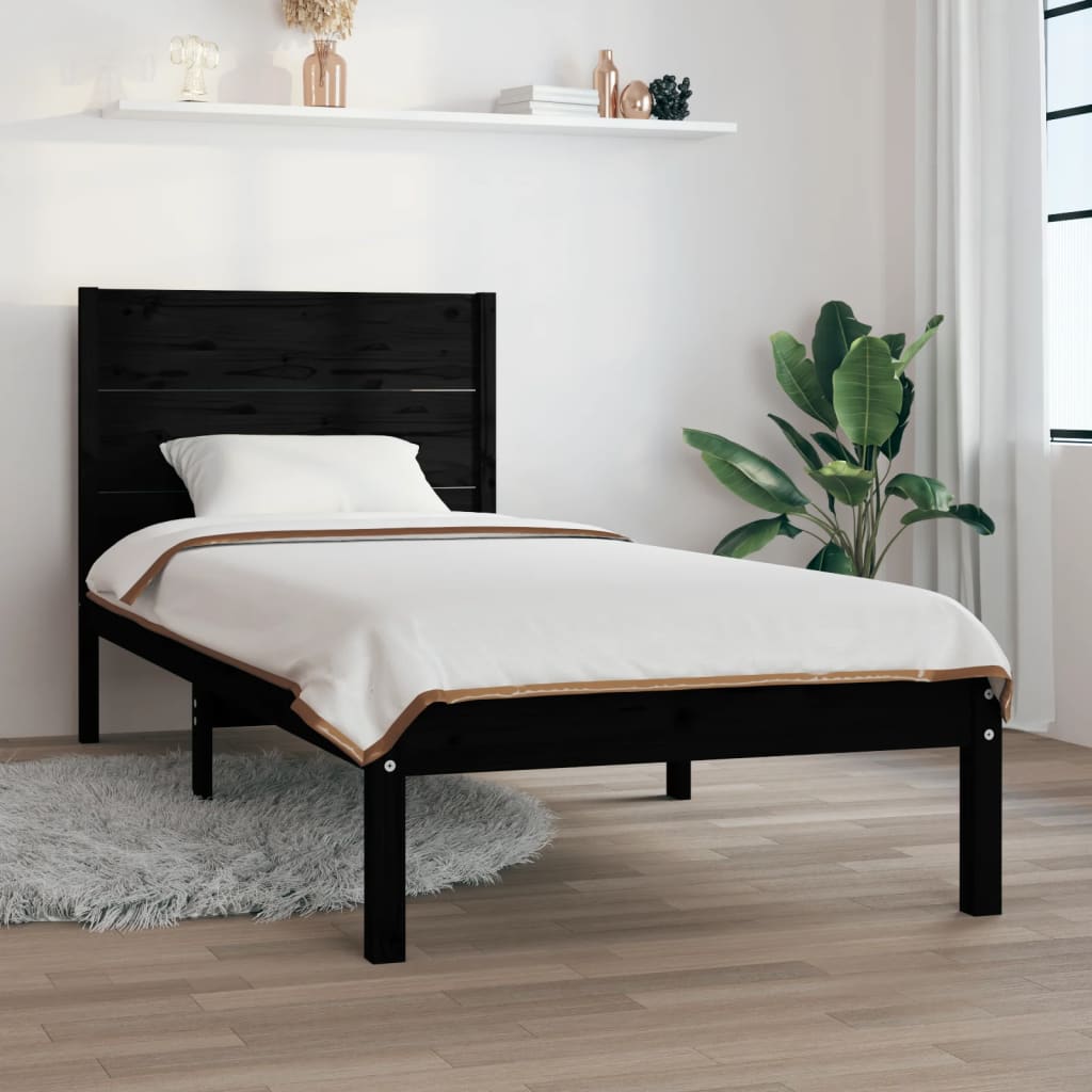 Rám postele černý masivní dřevo 90 x 190 cm jednolůžko