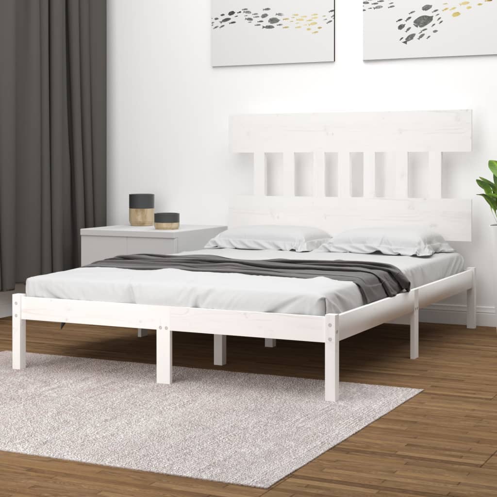 Rám postele bílý masivní dřevo 135 x 190 cm dvojlůžko