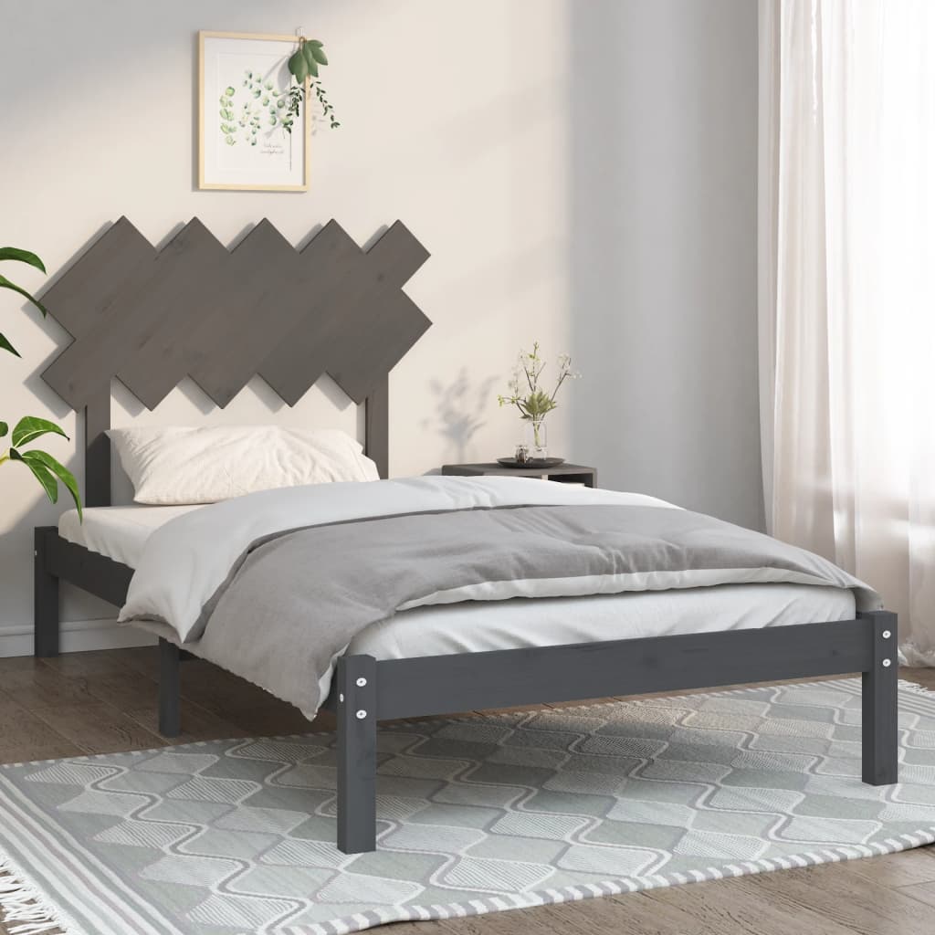 Rám postele šedý 100 x 200 cm masivní dřevo