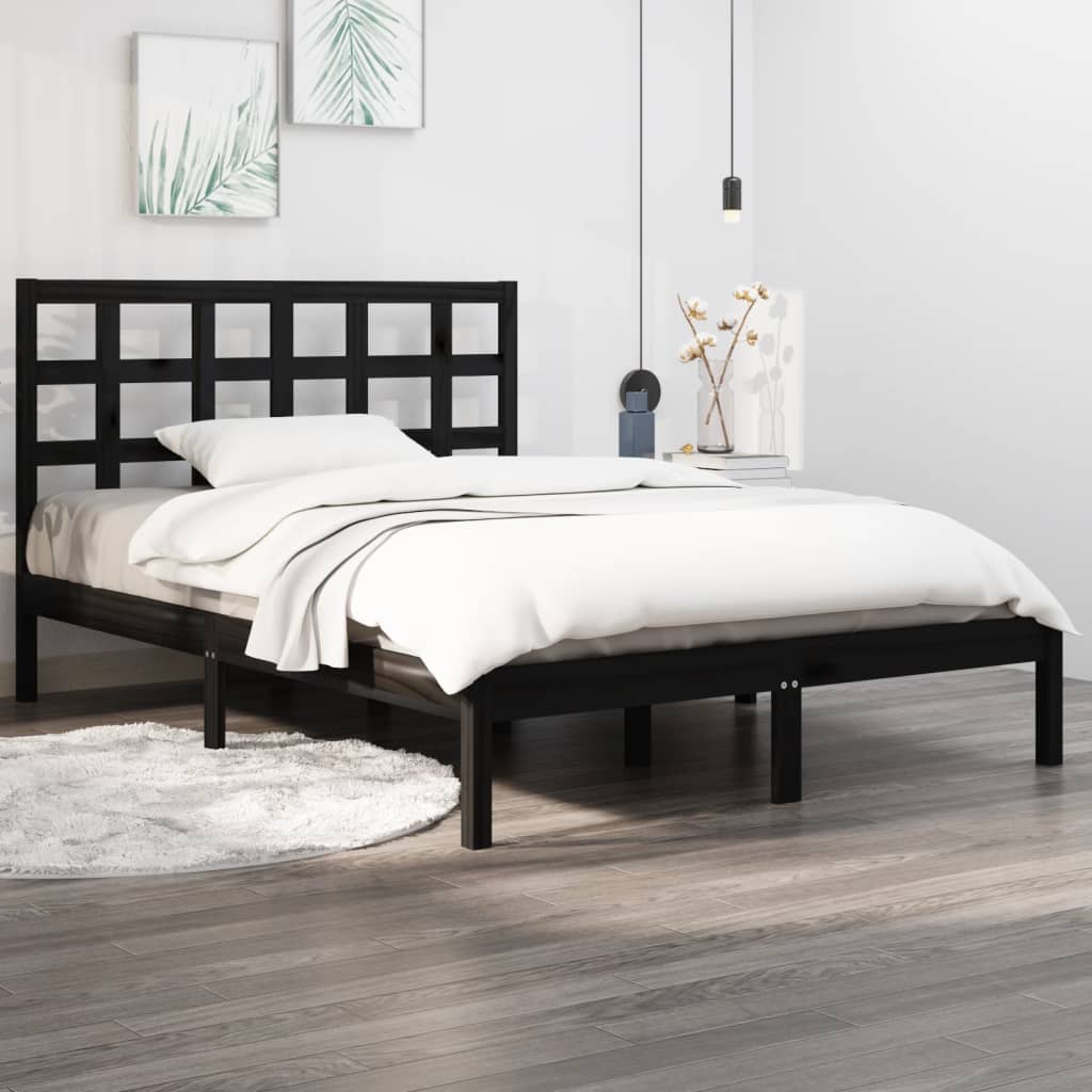 Rám postele černý masivní dřevo 140 x 190 cm