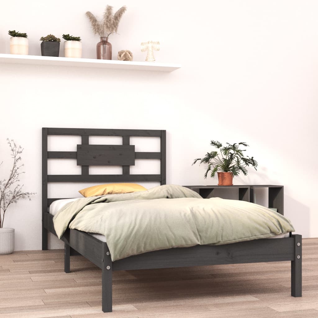 Rám postele šedý masivní dřevo 90 x 200 cm