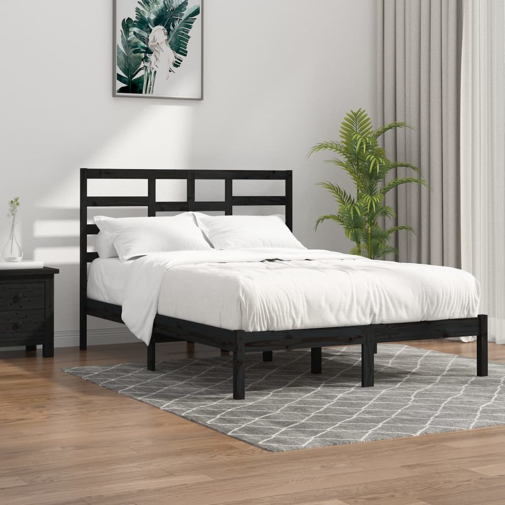Rám postele černý masivní dřevo 120 x 190 cm malé dvojlůžko