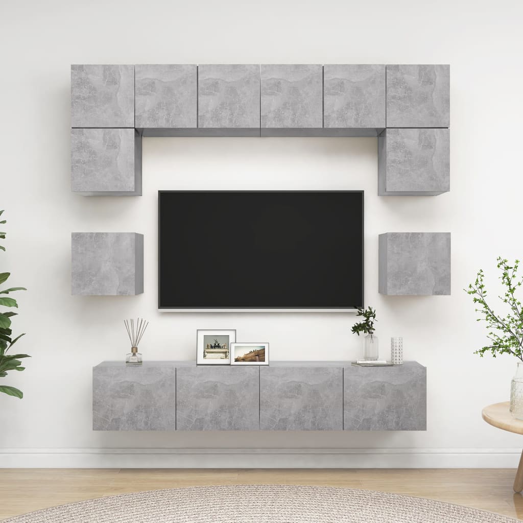8dílný set TV skříněk betonově šedý dřevotříska