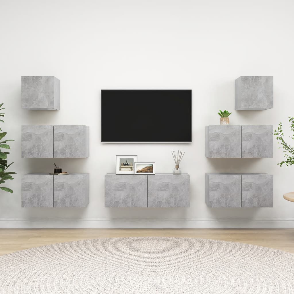 7dílný set TV skříněk betonově šedý kompozitní dřevo