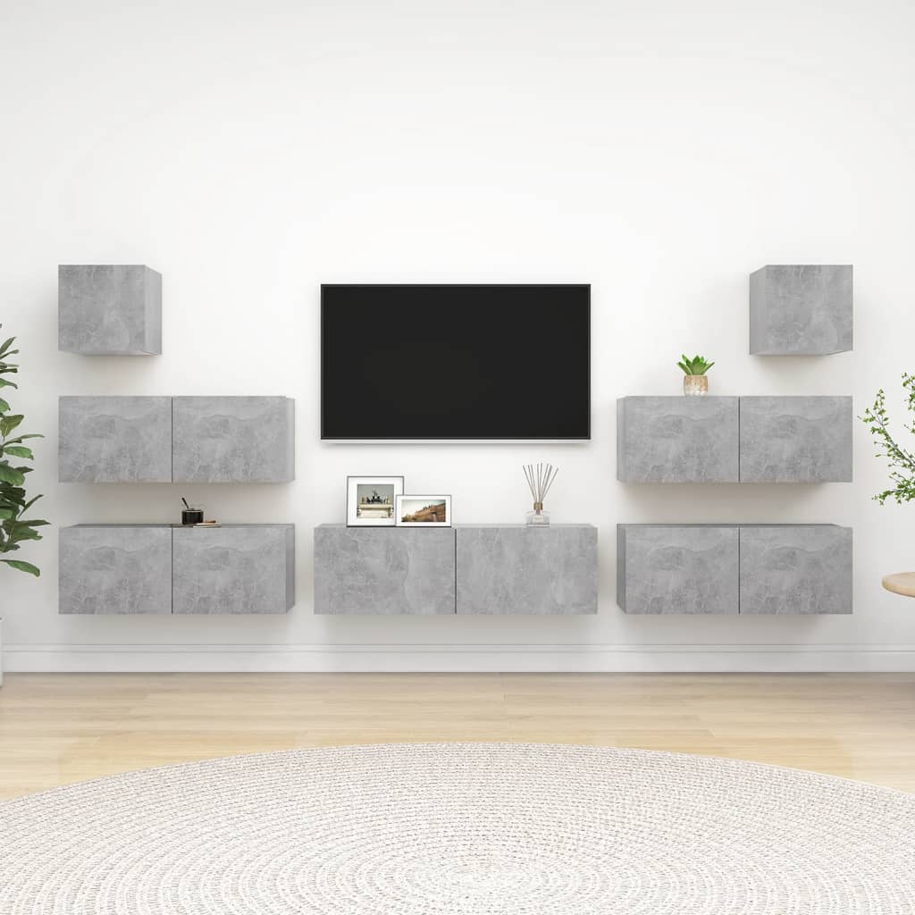 7dílný set TV skříněk betonově šedý kompozitní dřevo