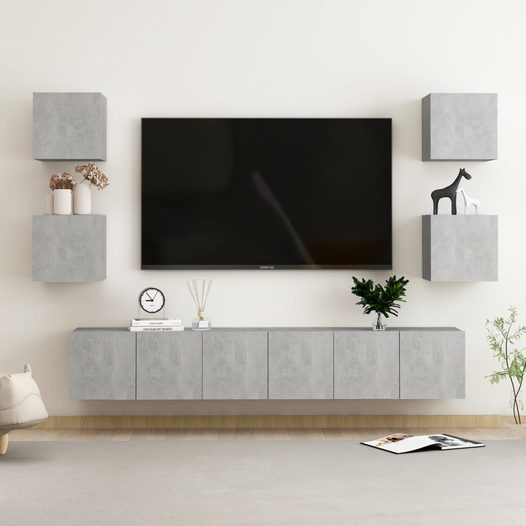 7dílný set TV skříněk betonově šedý dřevotříska