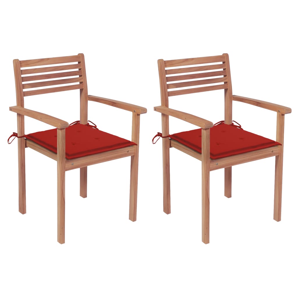 Zahradní židle 2 ks červené podušky masivní teak