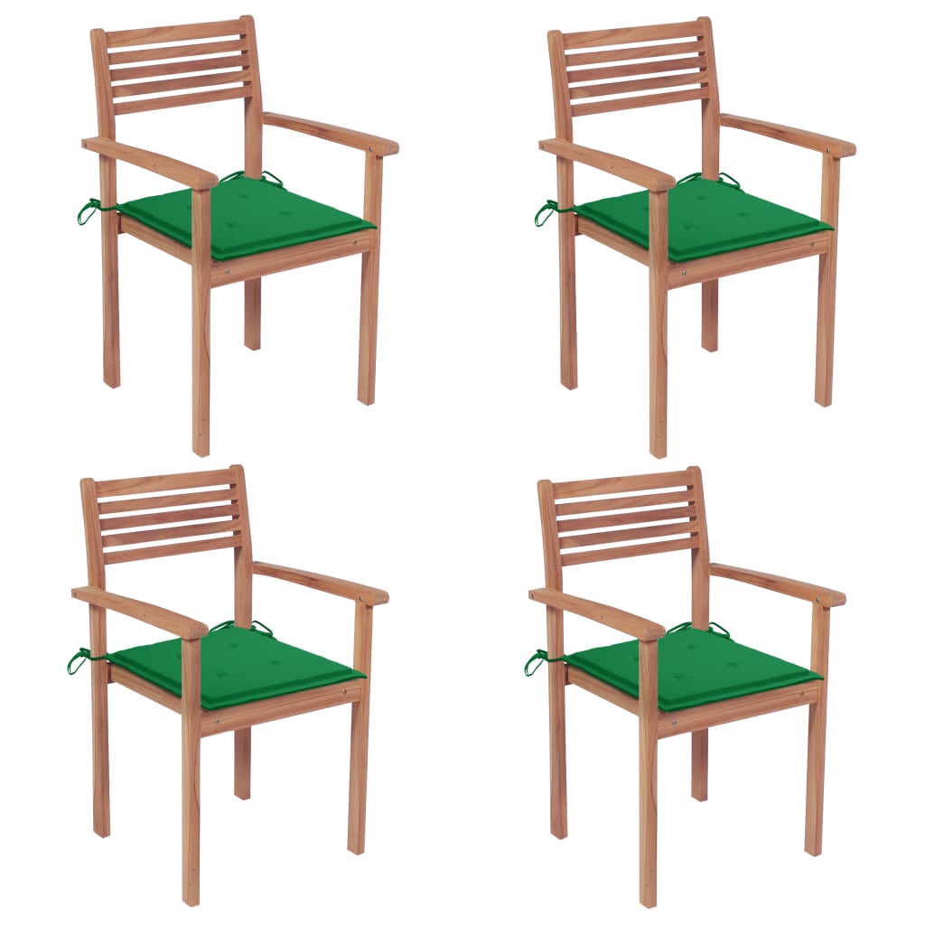 Zahradní židle 4 ks zelené podušky masivní teak