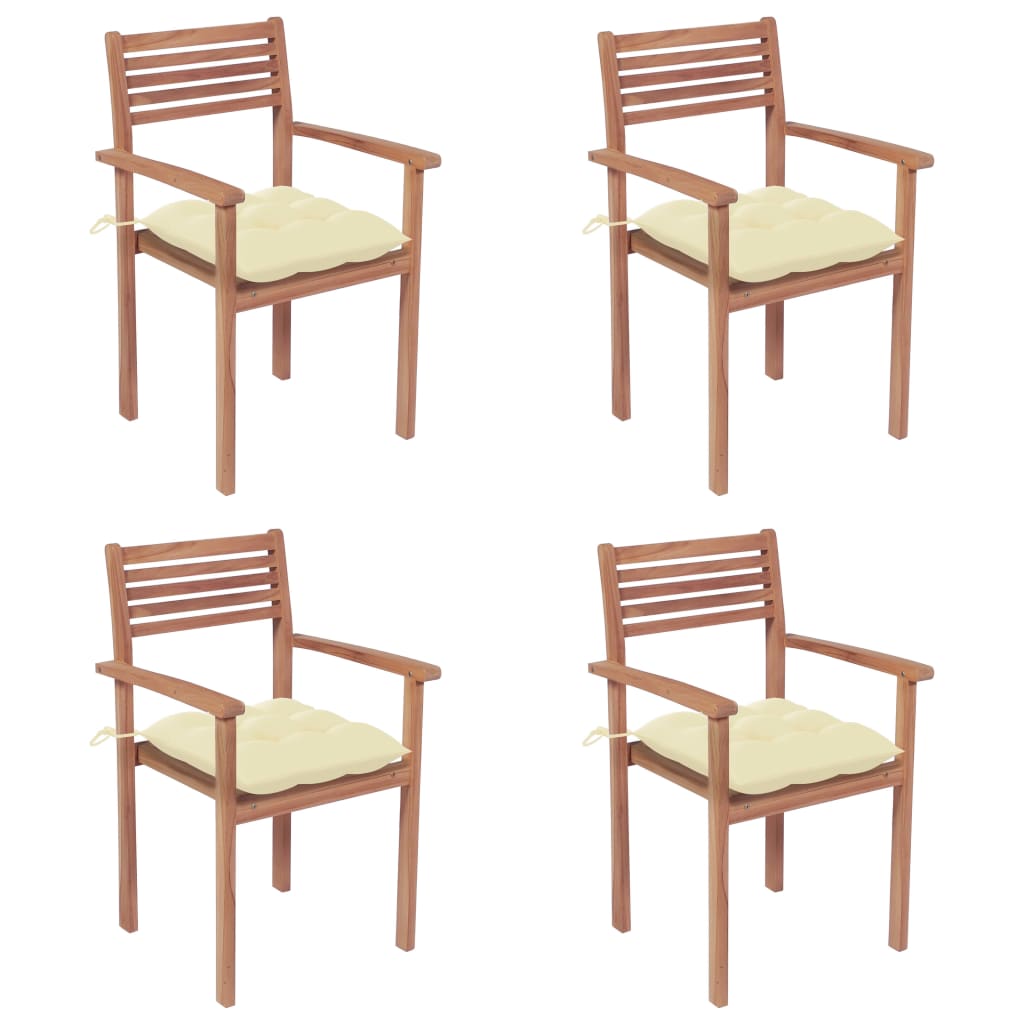 Zahradní židle 4 ks krémově bílé podušky masivní teak