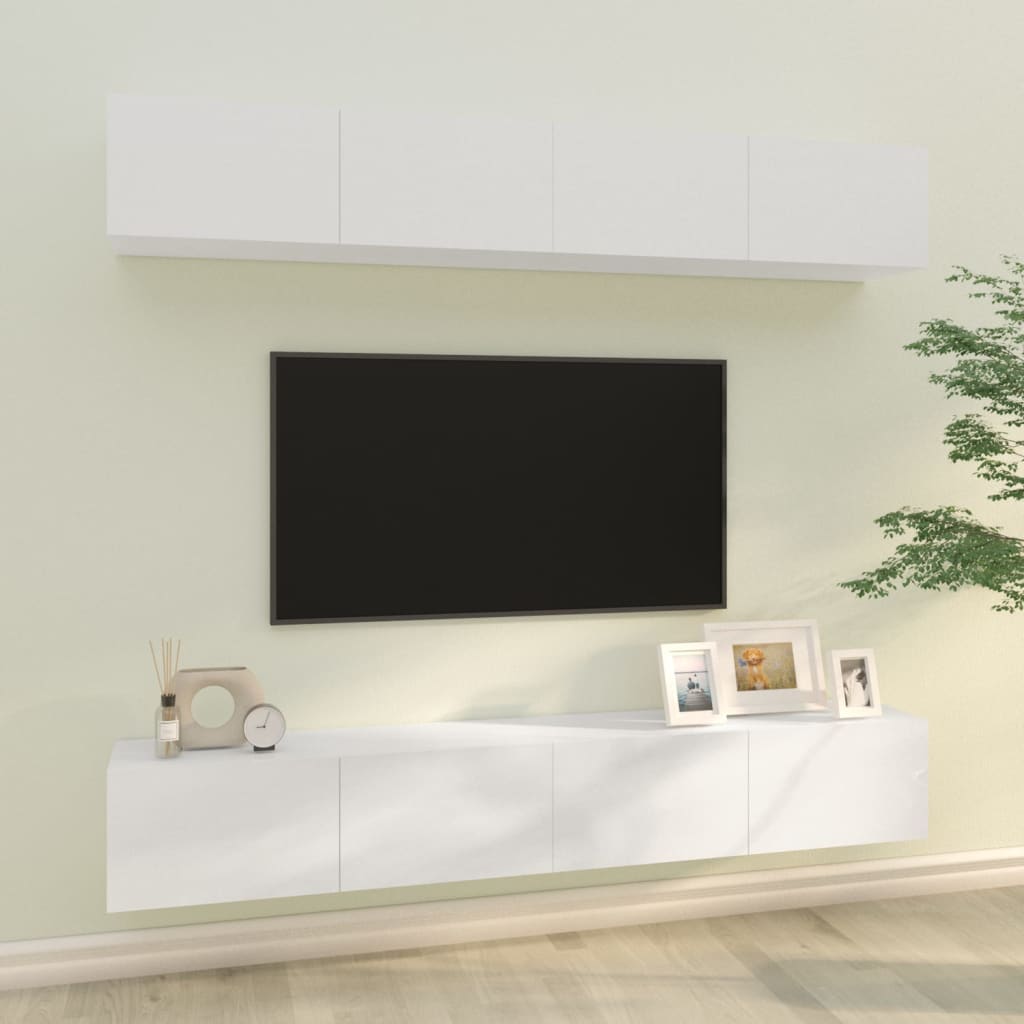 Nástěnné TV skříňky 4 ks bílé s vysokým leskem 100 x 30 x 30 cm