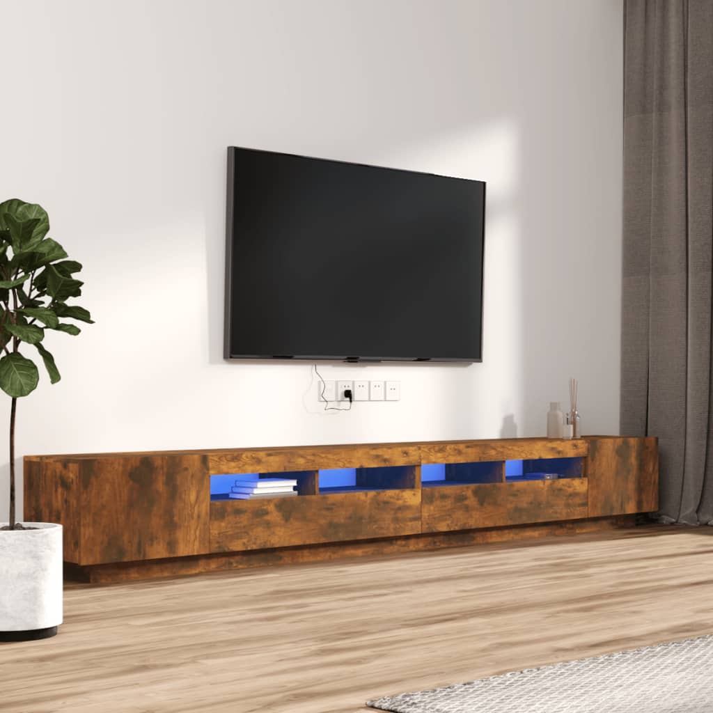 3dílný set TV skříněk s LED světly kouřový dub kompozitní dřevo