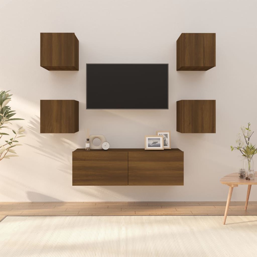 Sada nástěnných TV skříněk hnědý dub kompozitní dřevo