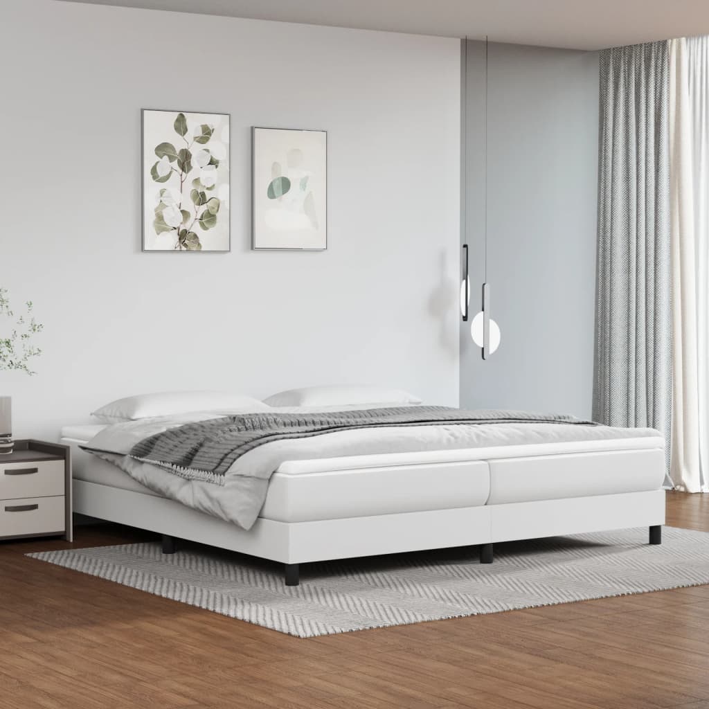 Box spring postel bílá 200 x 200 cm umělá kůže