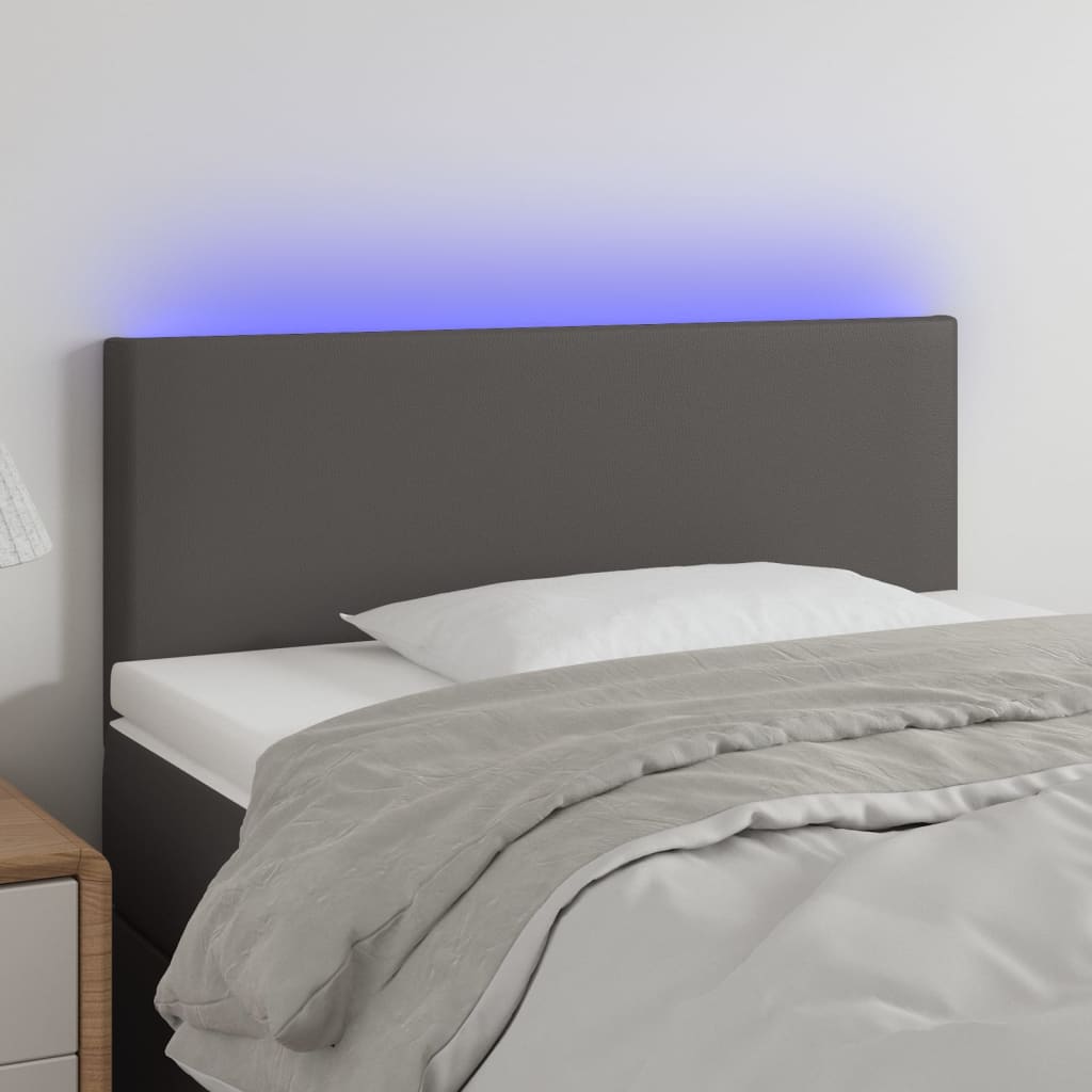 Čelo postele s LED šedé 100x5x78/88 cm umělá kůže