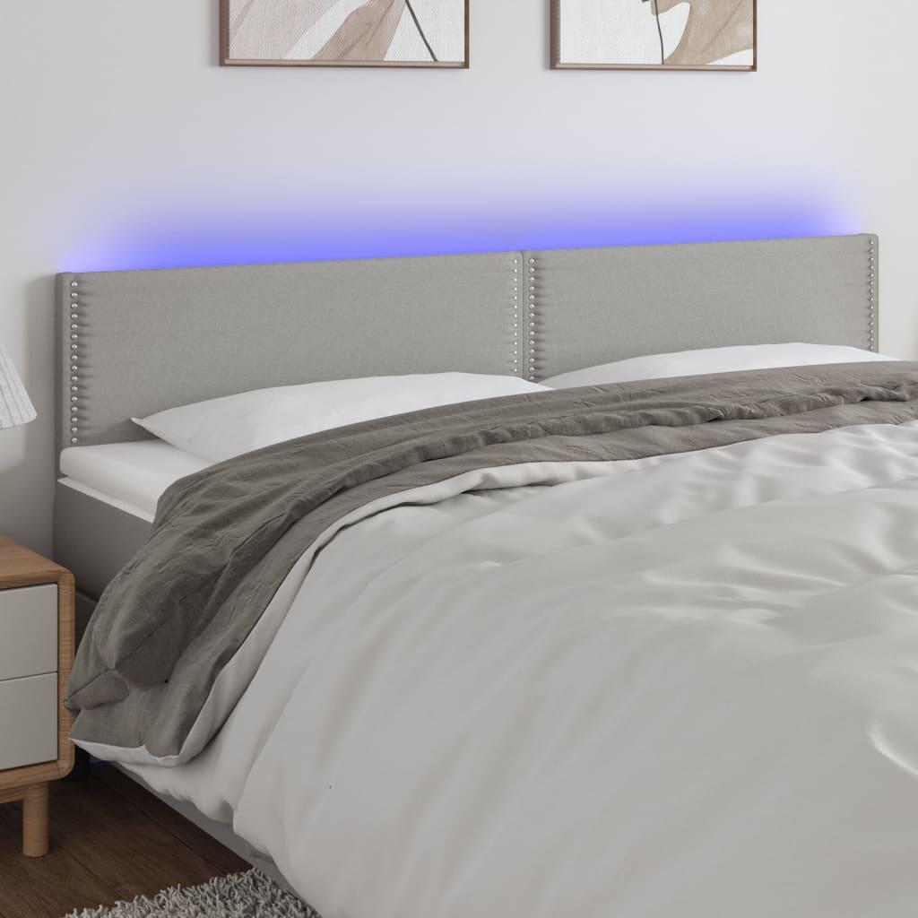 Čelo postele s LED světle šedé 200x5x78/88 cm textil