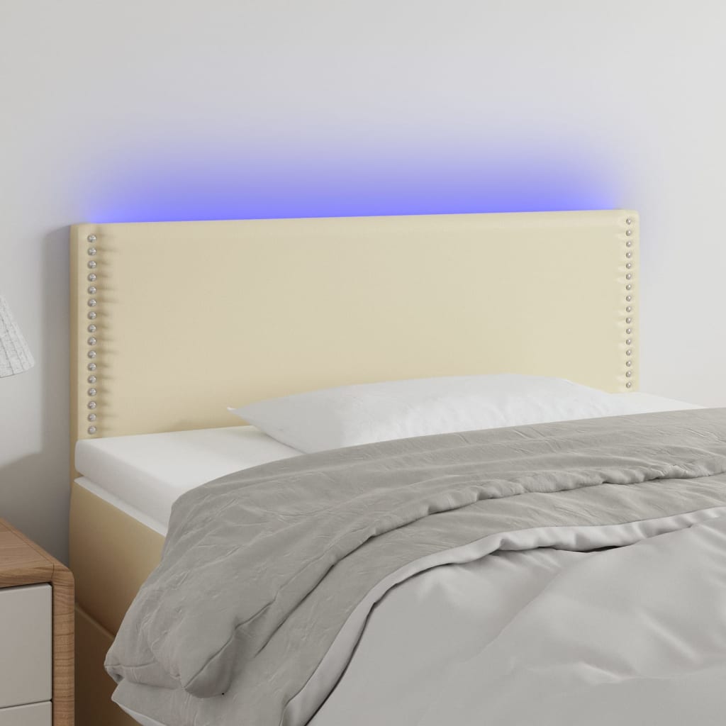 Čelo postele s LED krémové 90x5x78/88 cm umělá kůže