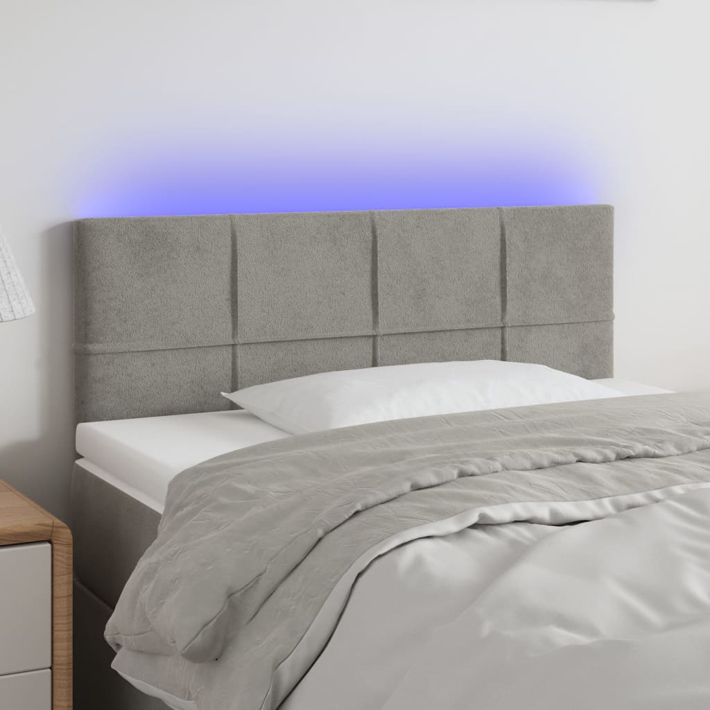 Čelo postele s LED světle šedé 80 x 5 x 78/88 cm samet