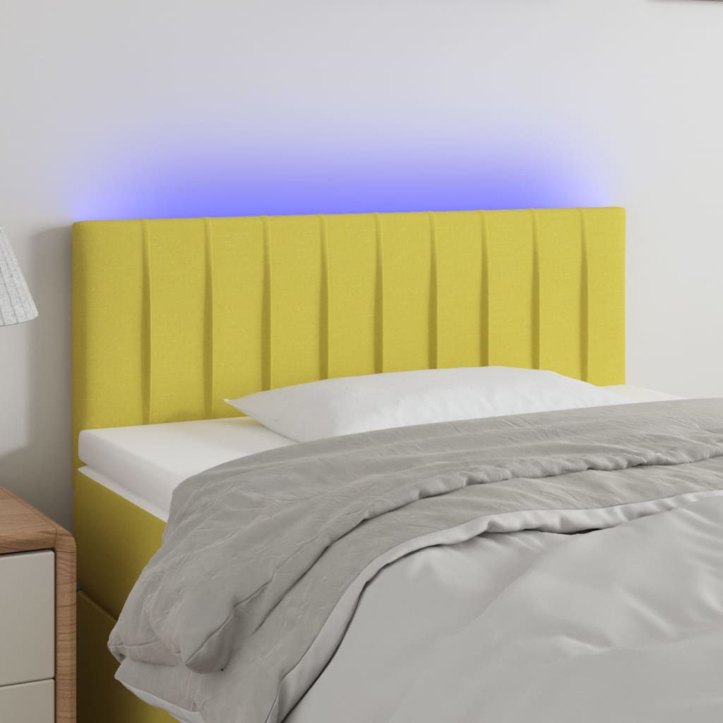 Čelo postele s LED zelené 100x5x78/88 cm textil