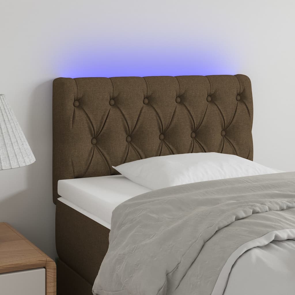 Čelo postele s LED tmavě hnědé 80 x 7 x 78/88 cm textil