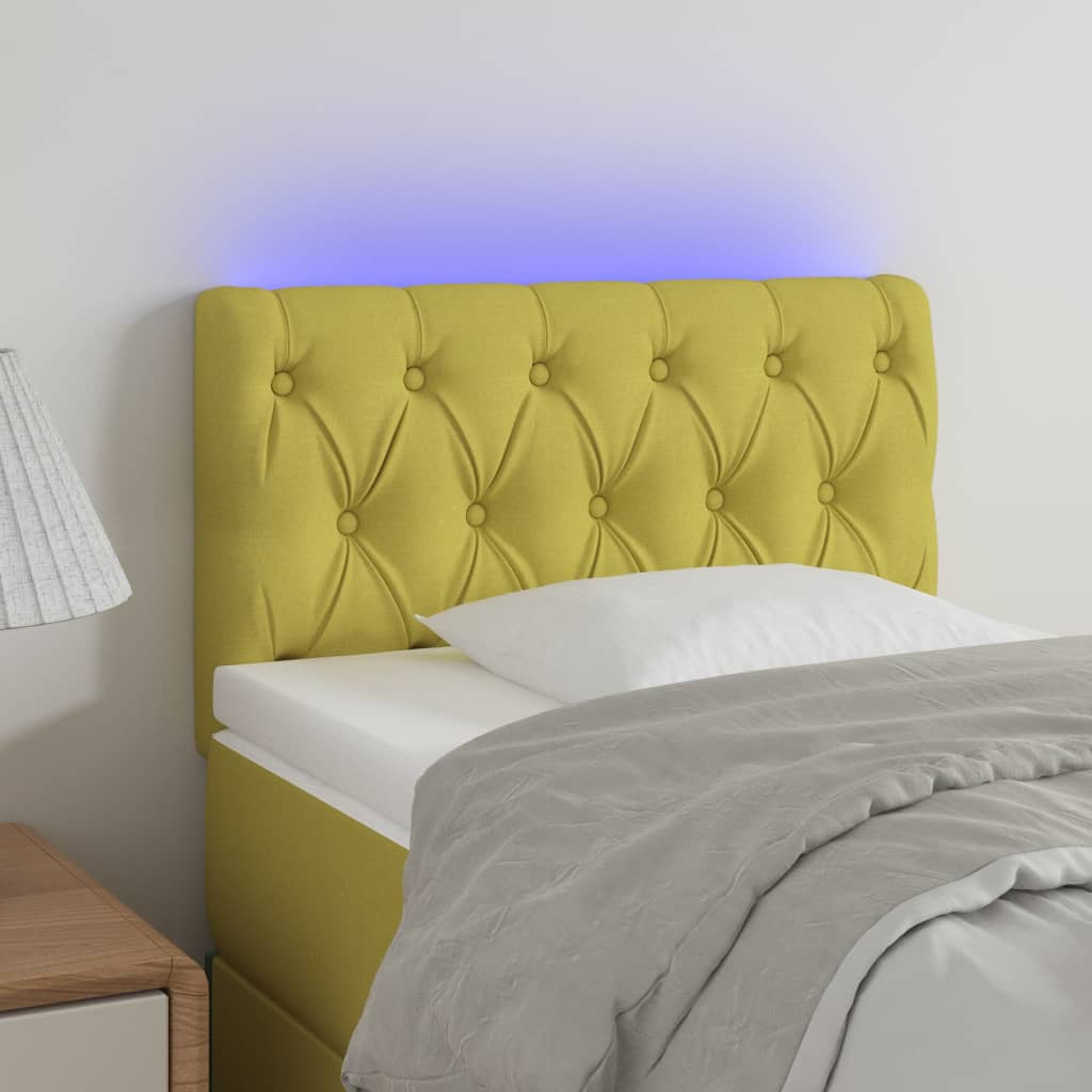 Čelo postele s LED zelené 80 x 7 x 78/88 cm textil