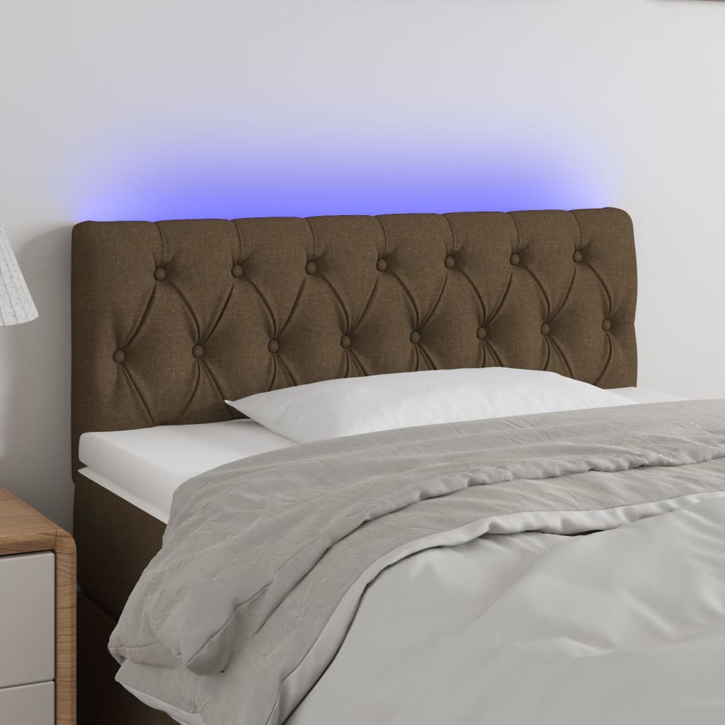 Čelo postele s LED tmavě hnědé 90 x 7 x 78/88 cm textil