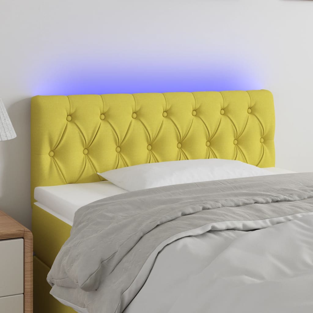 Čelo postele s LED zelené 100 x 7 x 78/88 cm textil