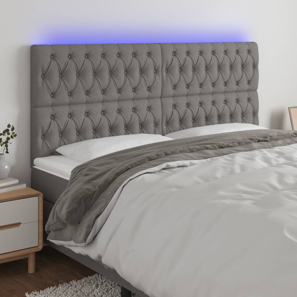 Čelo postele s LED tmavě šedé 200x7x118/128 cm textil
