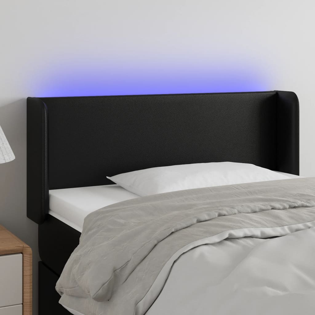 Čelo postele s LED černé 83 x 16 x 78/88 cm umělá kůže