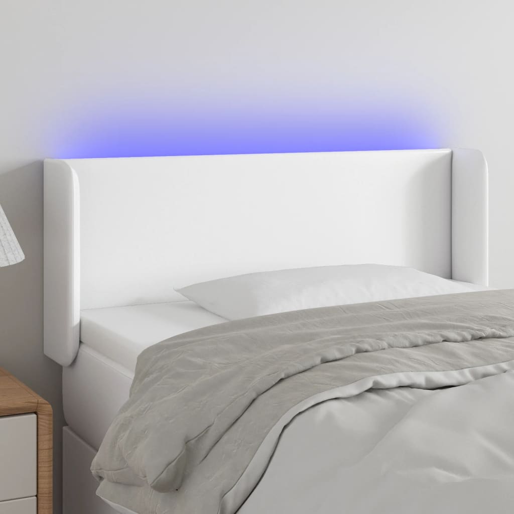 Čelo postele s LED bílé 103 x 16 x 78/88 cm umělá kůže