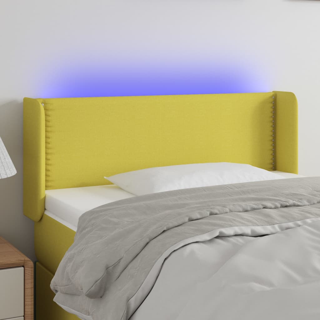 Čelo postele s LED zelené 83 x 16 x 78/88 cm textil