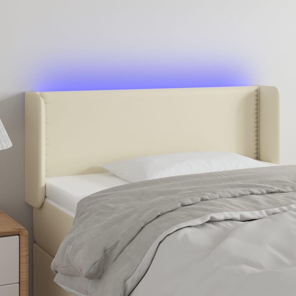 Čelo postele s LED krémové 93 x 16 x 78/88 cm umělá kůže