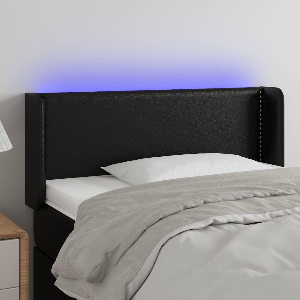 Čelo postele s LED černé 103 x 16 x 78/88 cm umělá kůže