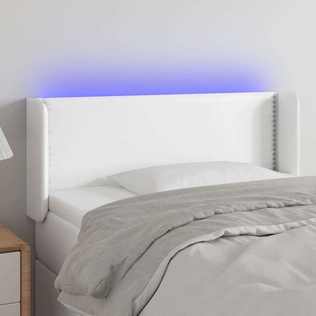 Čelo postele s LED bílé 103 x 16 x 78/88 cm umělá kůže