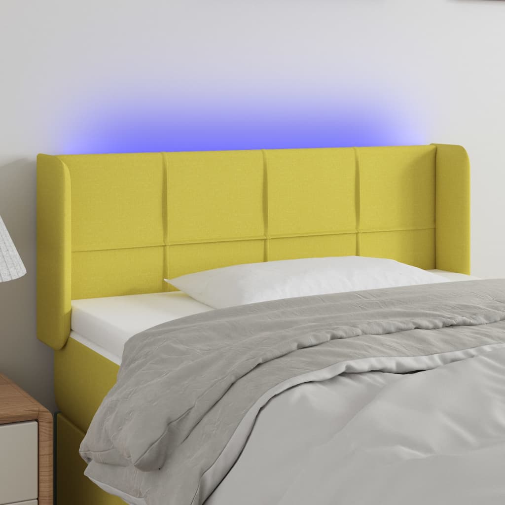 Čelo postele s LED zelené 103 x 16 x 78/88 cm textil