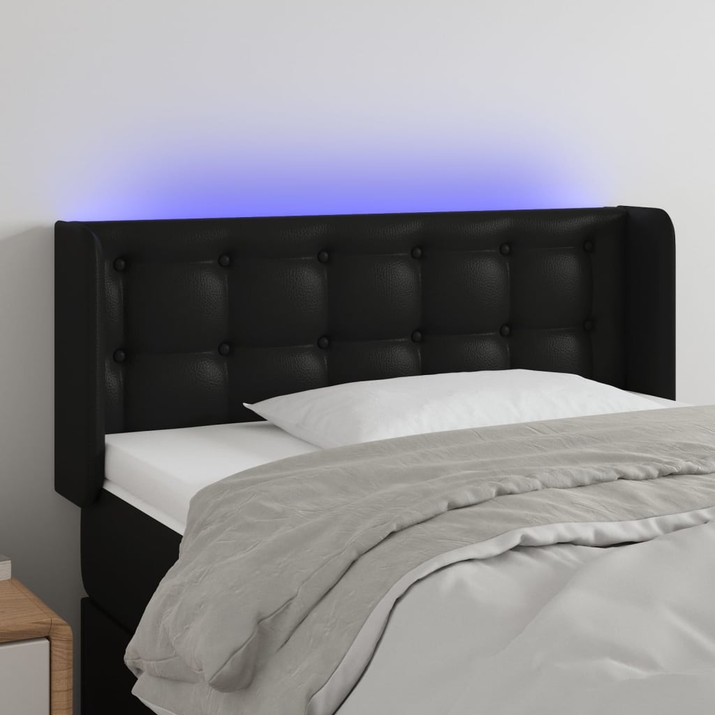 Čelo postele s LED černé 83 x 16 x 78/88 cm umělá kůže